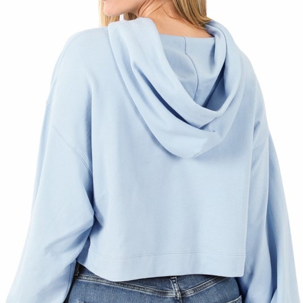 #19. FRENCH TERRY DROP SHOULDER CROPPED HOODIE - Picture 4 of 4